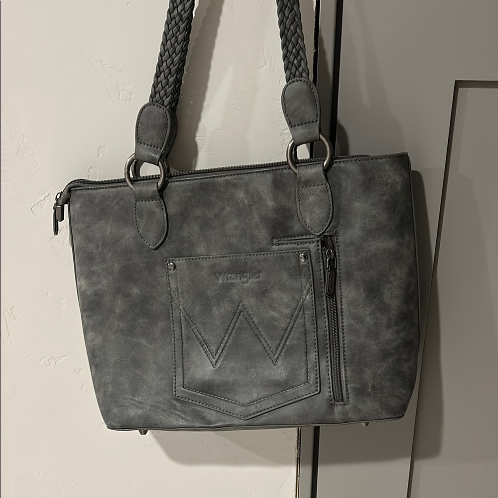Wrangler Gray Tote Bag with Leather Handles